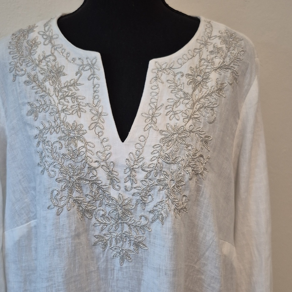 NWT Charter Club Linen Embroidered Top Women White 3/4 Sleeve Blouse 1X - Picture 5 of 15